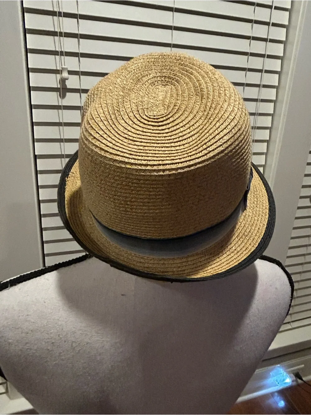 Scala Pronto Men's Straw Trilby Hat with Light Blue Band and Black Trim